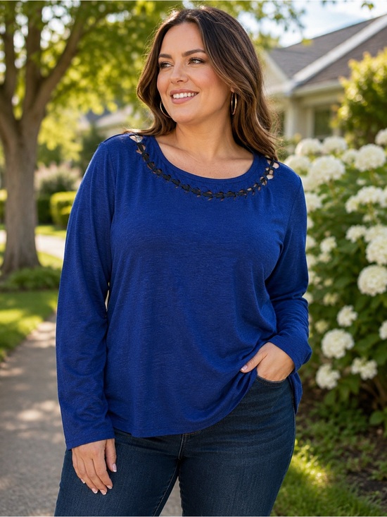 Lane Bryant Tops - Lane Bryant Royal Blue Faux Leather Ribbon Detail Top Size 14/16 1X